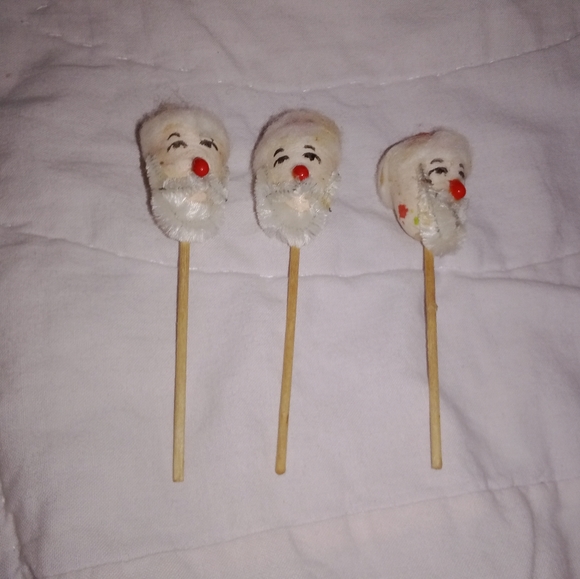 Mid Century Modern Christmas Santa Cotton Spun Picks Cake Cupcake Toppers Japan - Picture 1 of 6